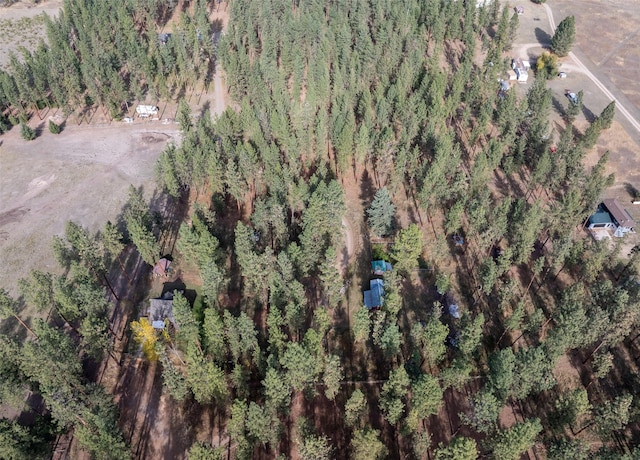 drone / aerial view featuring a view of trees