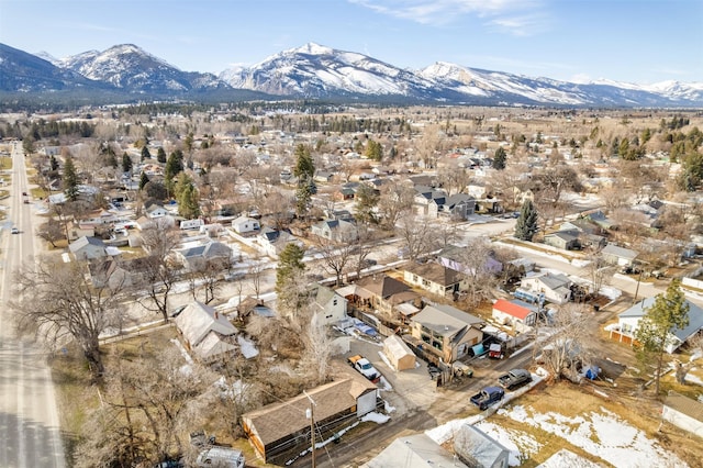 aerial view featuring a residential view and a mountain view