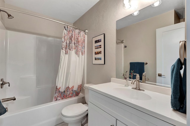 full bathroom with vanity, toilet, and shower / bath combo with shower curtain