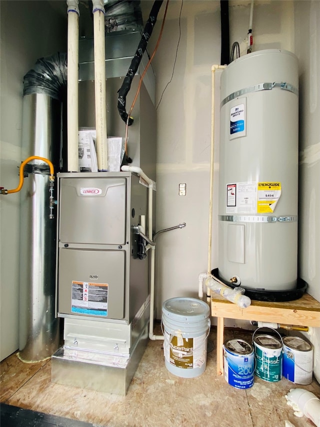 utilities featuring heating unit and strapped water heater