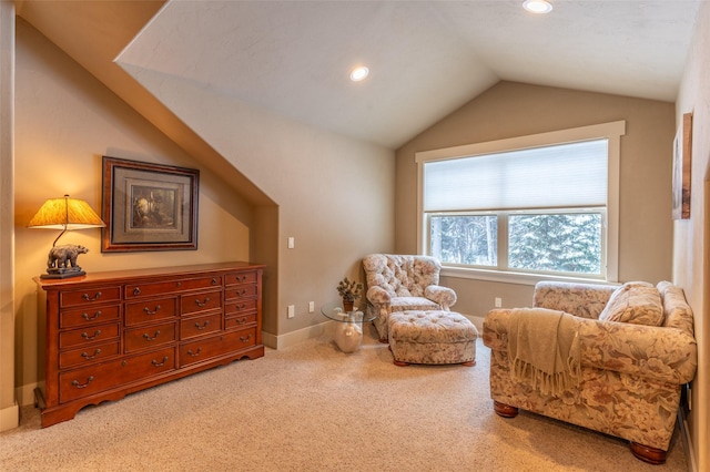 935 Pack Rat Ln, Whitefish, MT 59937 - sitting room with lofted ceiling, carpet flooring, recessed lighting, and baseboards