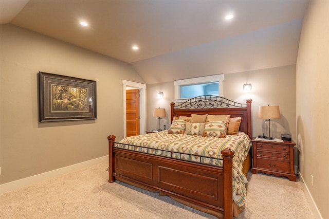 935 Pack Rat Ln, Whitefish, MT 59937 - bedroom with vaulted ceiling, light colored carpet, recessed lighting, and baseboards