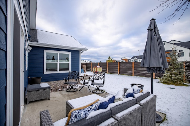 view of patio / terrace featuring a fenced backyard and an outdoor living space