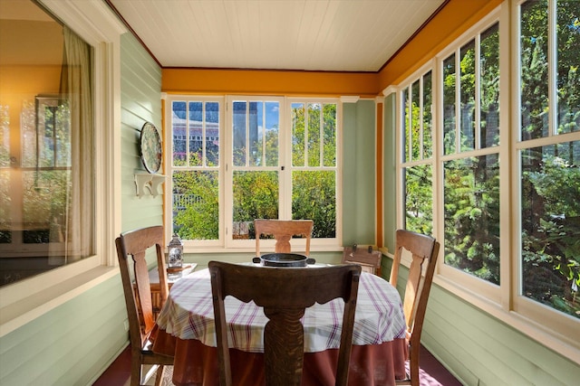 sunroom / solarium with wood ceiling and a wealth of natural light