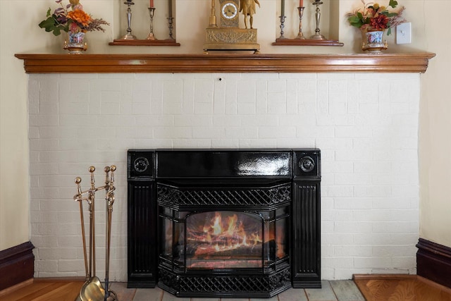 room details featuring a wood stove