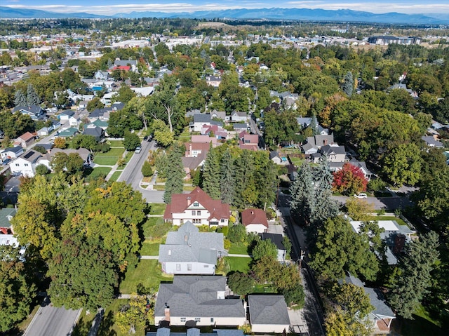 aerial view featuring a residential view and a mountain view