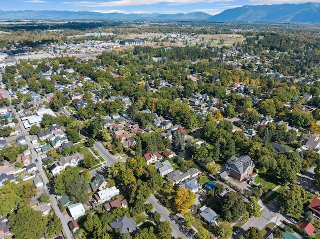 drone / aerial view featuring a mountain view