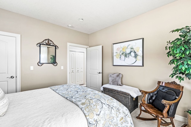 carpeted bedroom with a closet