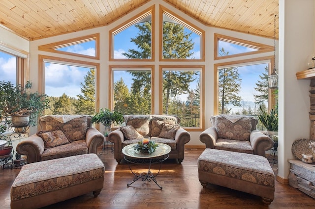 156 Wulff Ln, Lakeside, MT 59922 - living area featuring wood ceiling, lofted ceiling, and wood finished floors