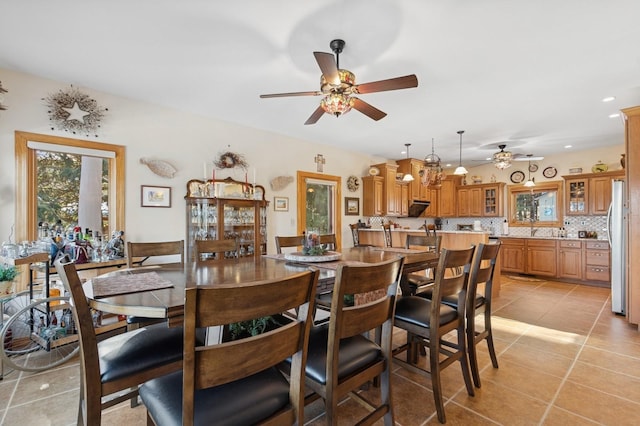 156 Wulff Ln, Lakeside, MT 59922 - dining room featuring ceiling fan, light tile patterned flooring, and recessed lighting