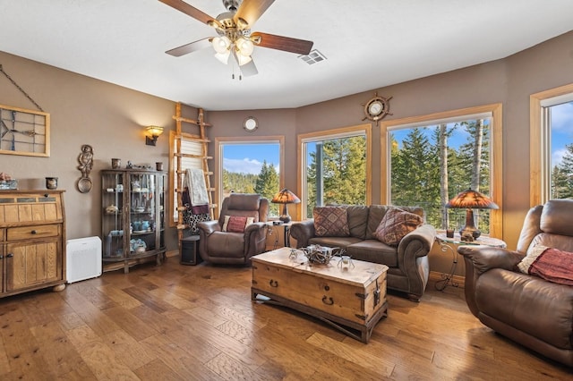 156 Wulff Ln, Lakeside, MT 59922 - living room with hardwood / wood-style flooring and a ceiling fan