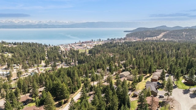 156 Wulff Ln, Lakeside, MT 59922 - bird's eye view of a heavily wooded area and a water and mountain view