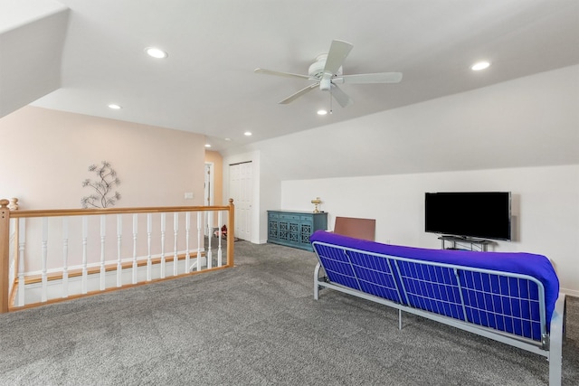 245 Olde Rd, Hamilton, MT 59840 - sitting room with a ceiling fan, carpet flooring, an upstairs landing, and recessed lighting