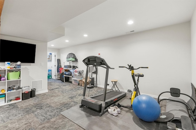 245 Olde Rd, Hamilton, MT 59840 - exercise area featuring recessed lighting, baseboards, and carpet floors