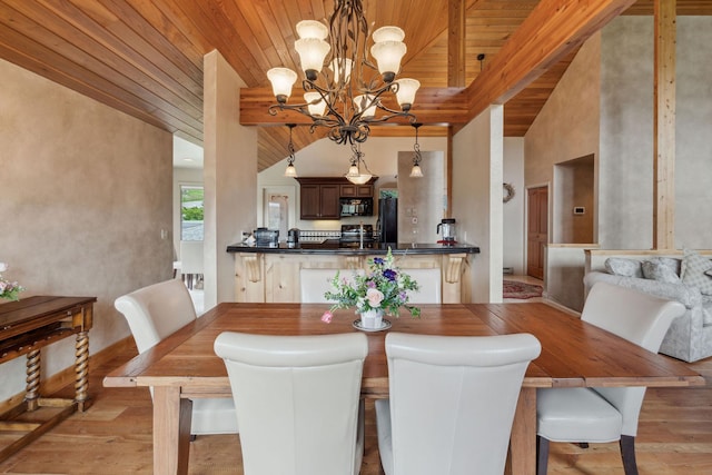 99 Golf Ter, Bigfork, MT 59911 - dining space with light wood-type flooring, wood ceiling, and a chandelier