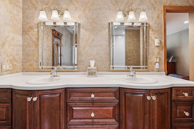 99 Golf Ter, Bigfork, MT 59911 - full bath featuring wallpapered walls and double vanity