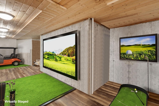 99 Golf Ter, Bigfork, MT 59911 - game room featuring wood ceiling and wood finished floors