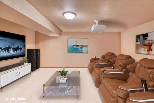 99 Golf Ter, Bigfork, MT 59911 - carpeted living area featuring a textured ceiling and baseboards
