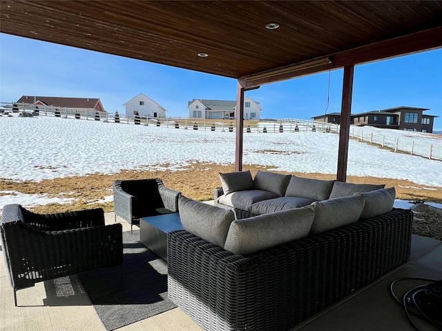 view of patio / terrace with fence and an outdoor living space