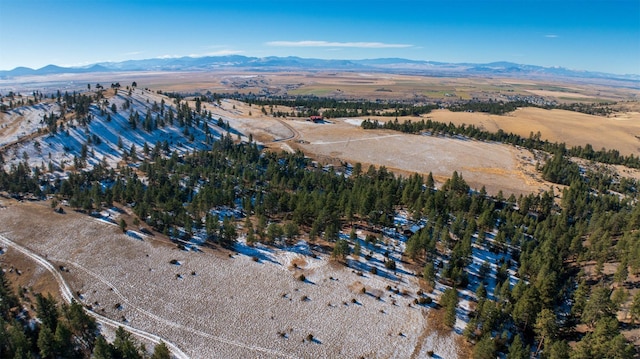 drone / aerial view featuring a mountain view