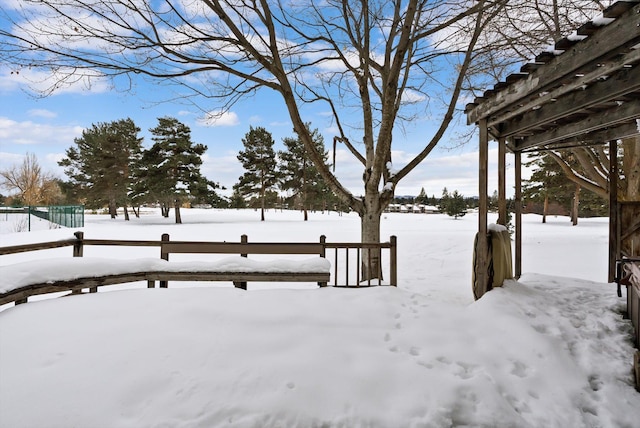 view of yard layered in snow