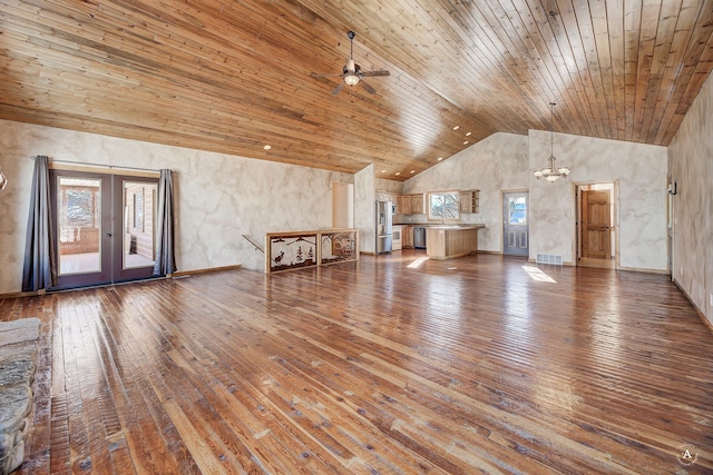3 Paradise Ridge Rd, Clancy, MT 59634 - bonus room with wood-type flooring, wood ceiling, french doors, high vaulted ceiling, and ceiling fan