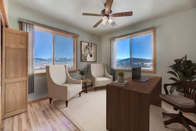 3 Paradise Ridge Rd, Clancy, MT 59634 - sitting room featuring a desk, healthy amount of natural light, light wood-style flooring, and ceiling fan