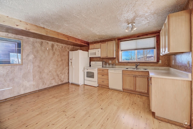 3 Paradise Ridge Rd, Clancy, MT 59634 - kitchen featuring white appliances, a sink, light wood-style floors, a textured ceiling, and light countertops