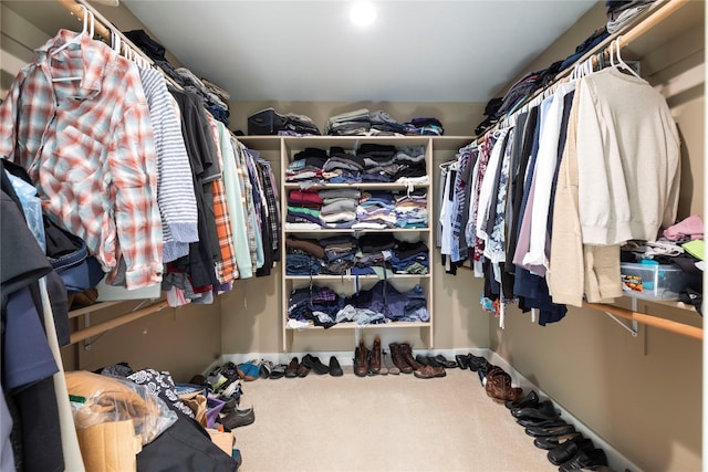 walk in closet with carpet flooring