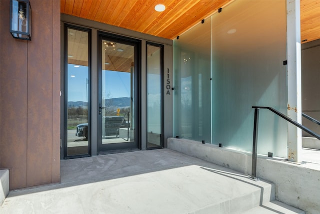 entrance to property with a mountain view