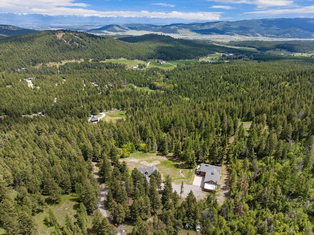 bird's eye view with a mountain view and a view of trees