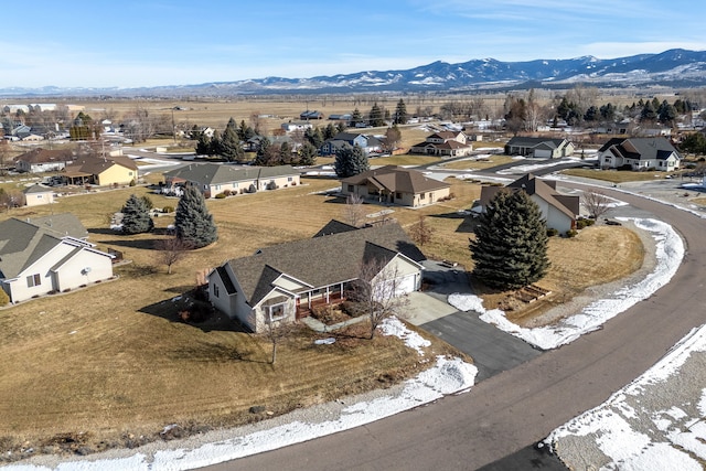 bird's eye view with a residential view and a mountain view