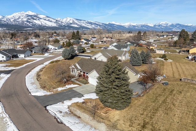 bird's eye view featuring a residential view and a mountain view