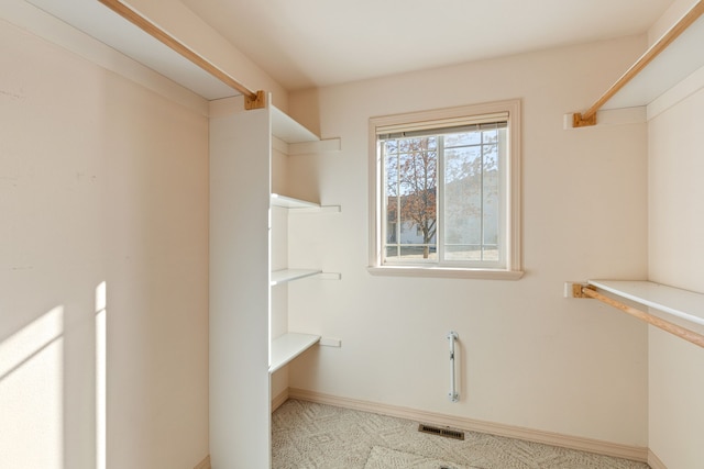 spacious closet featuring carpet floors and visible vents