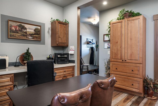 office space featuring wood finished floors and recessed lighting