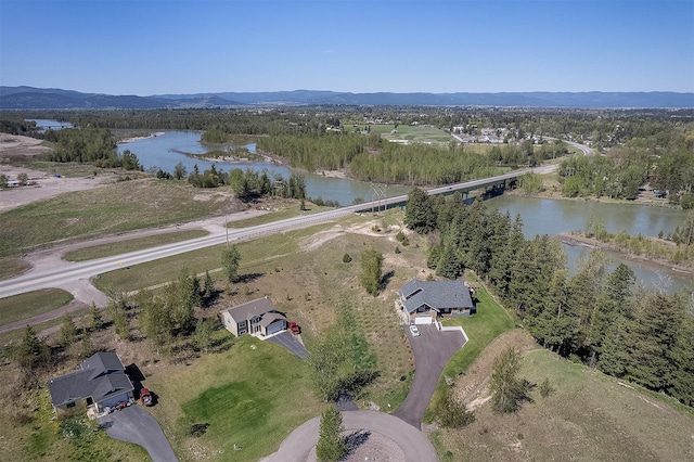 drone / aerial view of a water and mountain view