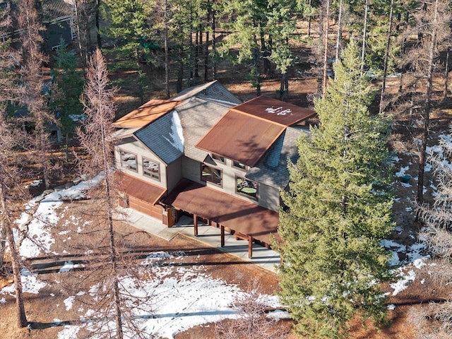 aerial view with a wooded view