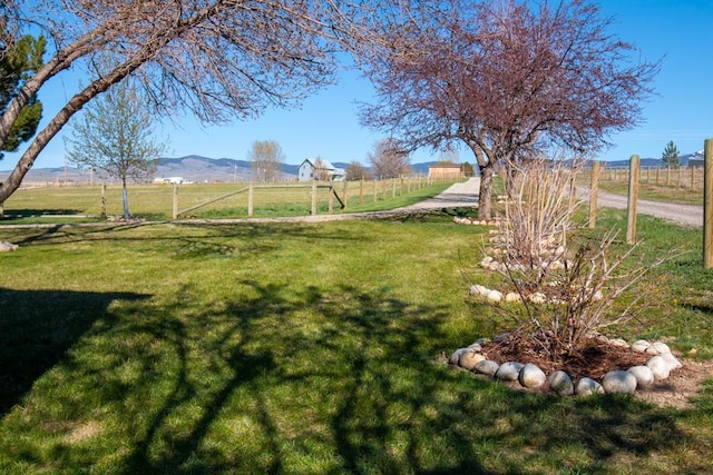 view of yard with fence and a rural view