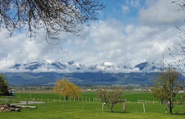 view of home's community with a yard, a rural view, and a mountain view