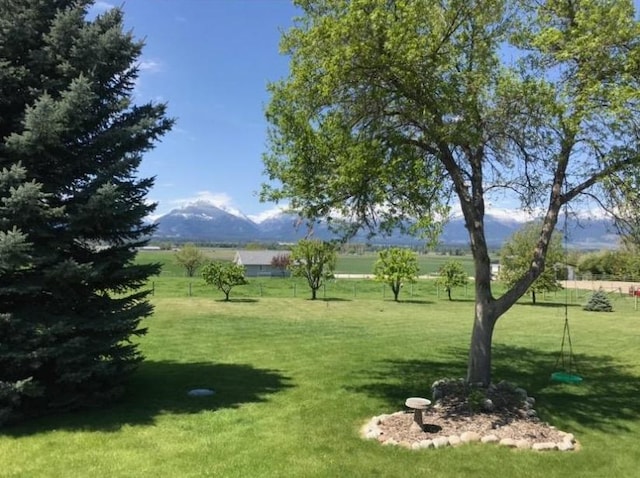 view of yard featuring a mountain view