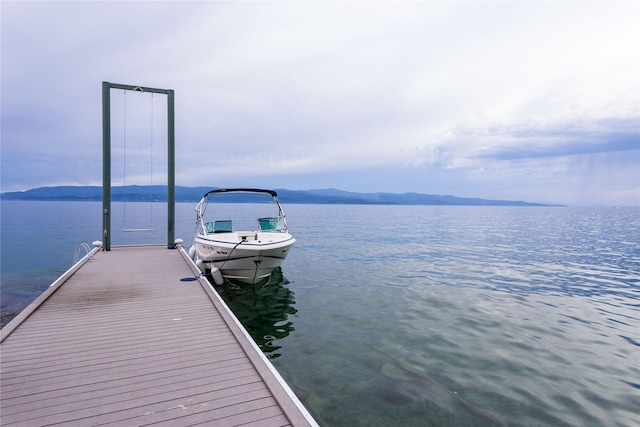 dock area featuring a water and mountain view