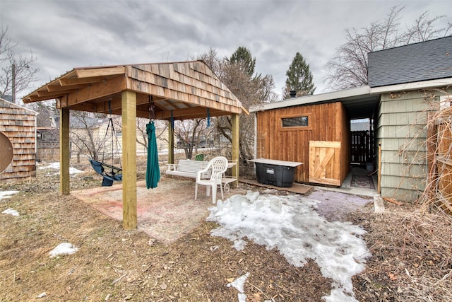 view of patio featuring an outdoor structure