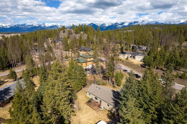 aerial view with a mountain view and a forest view