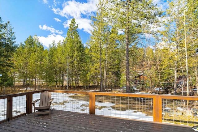 deck with a forest view