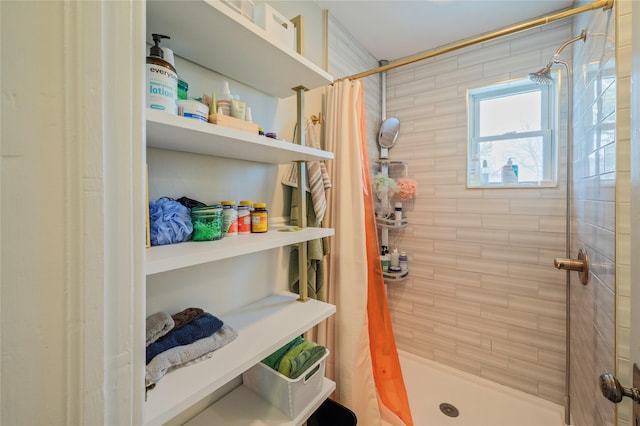 bathroom with a shower stall