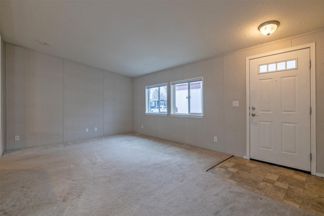 foyer entrance with carpet flooring