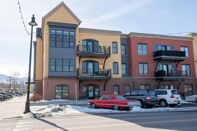 view of snow covered building