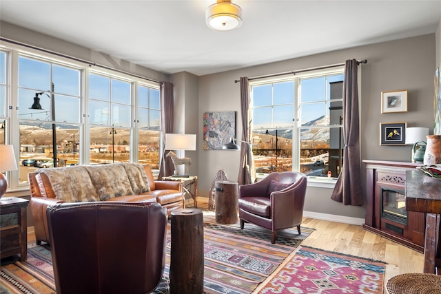 living room featuring baseboards and light wood finished floors