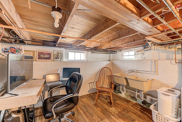 office space with wood finished floors