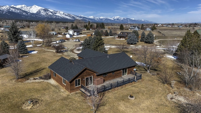 drone / aerial view featuring a mountain view